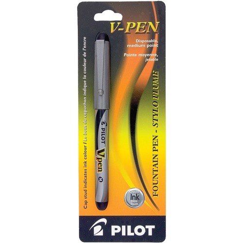 Pilot V Pen Disposable Fountain Pen Black - Black Liquid Ink - Silver Barrel