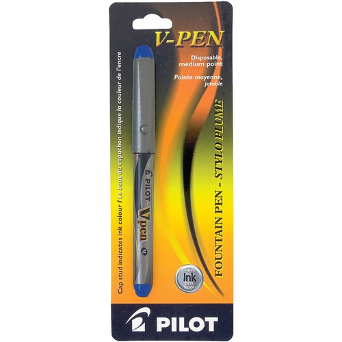 Pilot V Pen Disposable Fountain Pen Blue - Blue Liquid Ink - Silver Barrel