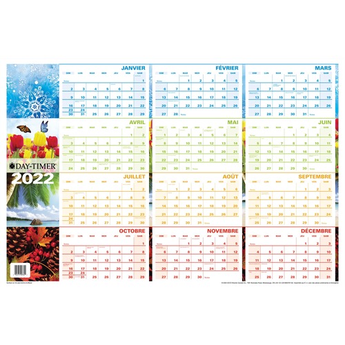 Day-Timer Reversible Flexible Planner Seasonal/Horizontal 24" x 36" Bilingual - 24" Height x 36" Width - Reversible, Flexible, Bilingual, Write on/Wipe off, Laminated