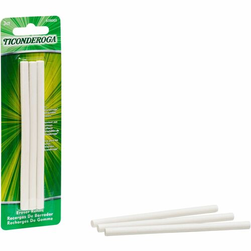 Ticonderoga Retractable Eraser Refills White 3/pkg - White - 3 / Pack - Smudge-free, Residue-free, Non-tearing, Latex-free, Retractable, Latex-free, Soft