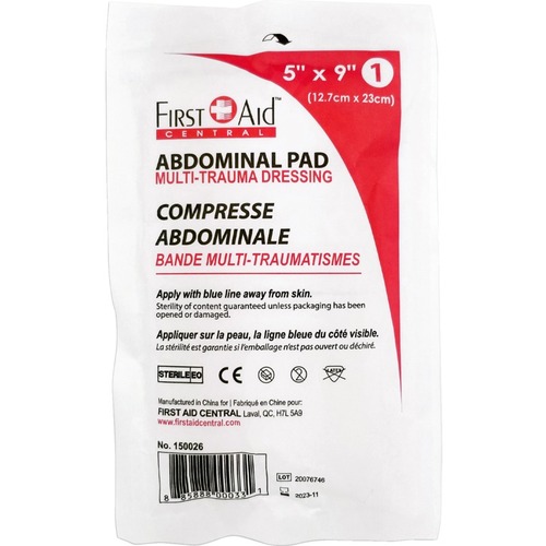 First Aid Central Abdominal Pad - 5" (127 mm) x 9" (228.60 mm) - Wound Care - FXX150026