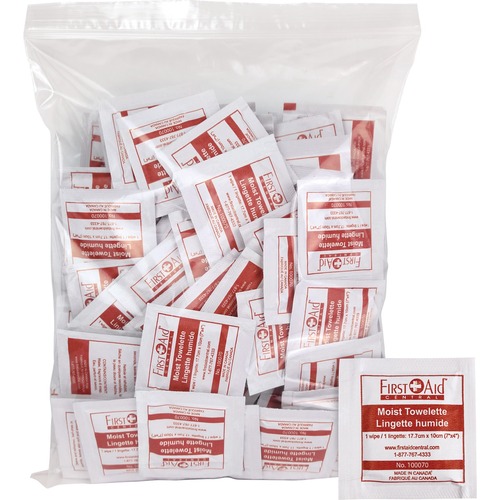 First Aid Central Hand Cleansing Towelettes, 100/Bag - Scented, Anti-septic - For Hand - 100 / Bag