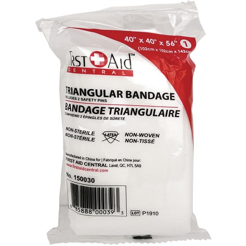 First Aid Central Triangular Bandage - 40" (1016 mm) x 56" (1422.40 mm) - 1Each - Cotton - Bandages & Wraps - FXX150030