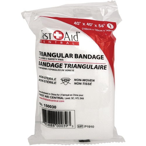 First Aid Central Triangular Bandage - 40" (1016 mm) Width x 56" (1422.40 mm) Length - Cotton - 1 Each