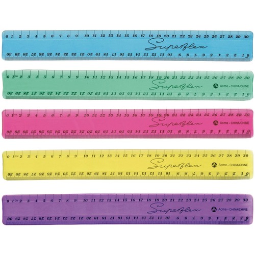 Westcott Superflex Ruler 30cm Translucent Assorted Colours - 11.8" Length - Metric Measuring System - Vinyl, Plastic - Yellow, Pink, Blue, Green, Purple - Rulers - ACM04530