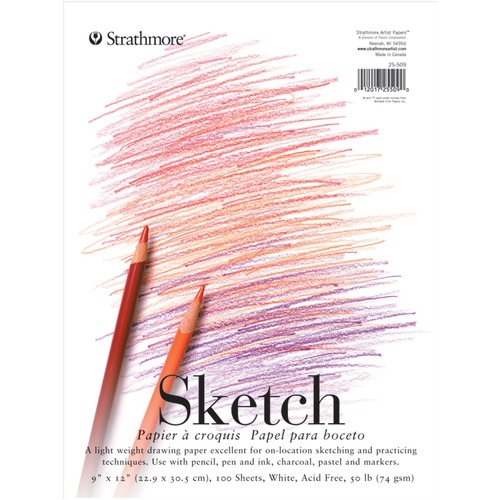 Strathmore Sketch Pad 9" x 12" 100 Sheets - 100 Sheets - 50 lb Basis Weight - 12" (304.80 mm) x 9" (228.60 mm) - Lightweight