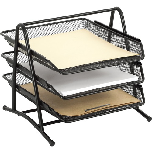 Merangue Mesh Document Tray - 3 Tier(s) - 2.2" Height x 14.2" Width x 11.8" Depth - Desktop - Black - Mesh