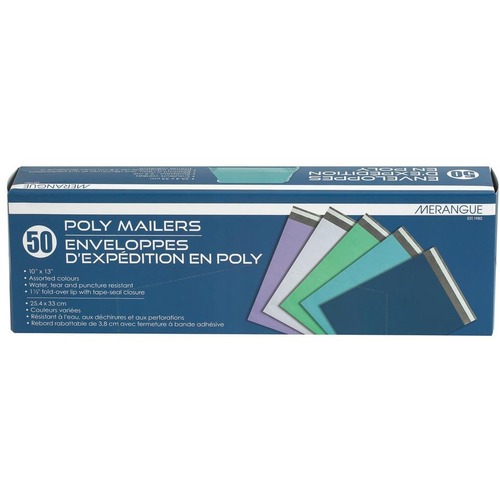 Merangue Poly Mailers 10" x 13" Assorted Colours 50/pkg - 10" Width x 13" Length - Self-sealing - Poly - 50 / Pack - Assorted