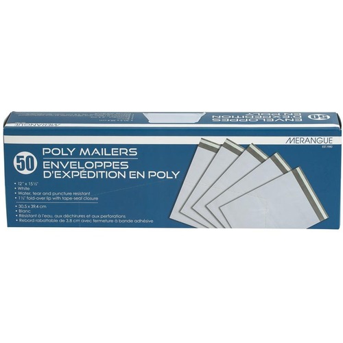 Merangue Poly Mailers 12" x 15-1/2" White 50/pkg - 12" Width x 15 1/2" Length - Self-sealing - Poly - 50 / Pack - White