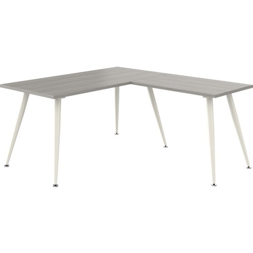 Offices To Go Corner Table Desk, Grigio Top, White Angled Leg Base, 60" x 30" Table Top - 1 Each