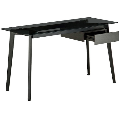 HDL Glass Top Computer Desk - Gray Top - Powder Coated, Black Oak Base x 51.3" Table Top Width x 23.8" Table Top Depth - 30" Height - Tempered Glass Top Material