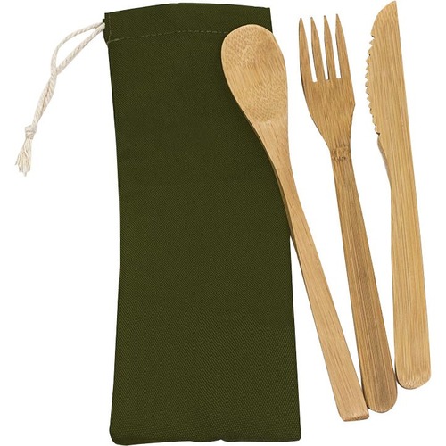 Geocan Cutlery Set - 3/Set - Cutlery Set - 1 x Spoon - 1 x Fork - 1 x Knife - Bamboo - Beige