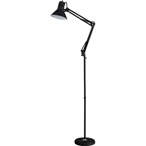 Bostitch Office Swing Arm LED Floor Lamp 72" Black - 9 W LED Bulb - Flicker-free, Adjustable Arm - 700 lm Lumens - Floor-mountable, Arm-mountable - Black - for Office, Lounge, Communal Area