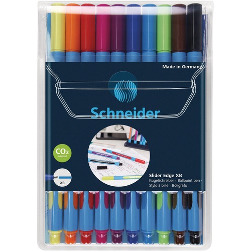 Schneider Schneider Slider Edge Ball Point Pens Assorted Colours 10/pkg - Extra Broad Pen Point - Edged Pen Point Style - Retractable - Assorted - Rubberized Barrel - 10 / Pack