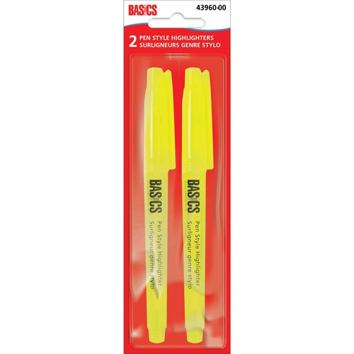 Basics Pen Style Highlighters Yellow 2/pkg - Chisel Marker Point Style - Yellow - 2 / Pack