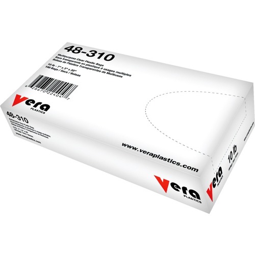 Vera Plastics LDPE Flat Polybag - 4.54 kg Capacity - 7" (177.80 mm) Width x 20" (508 mm) Length - 3" (76.20 mm) Gusset - Low Density - Clear - Low Density Polyethylene (LDPE) - 100/Box - Multipurpose