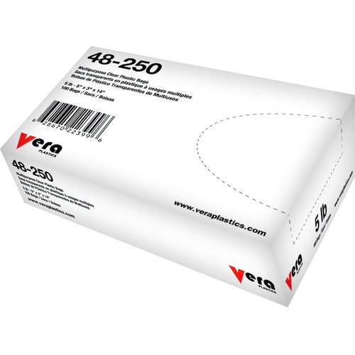 Vera Plastics LDPE Flat Polybag - 2.27 kg Capacity - 5" (127 mm) Width x 14" (355.60 mm) Length - 3" (76.20 mm) Gusset - Low Density - Clear - Low Density Polyethylene (LDPE) - 100/Box - Multipurpose
