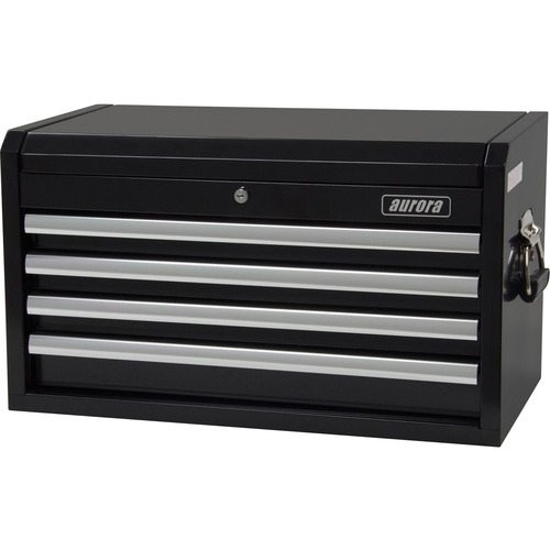 Aurora Tools Industrial Tool Chest, 26" W, 4 Drawers, Black - 26" x 12" x 14.5" - 4 x Drawer(s) - 170.10 kg Load Capacity - Ball Bearing Slides, Scratch Resistant - Black - Powder Coated - Steel - Storage Cabinets - RRATER066