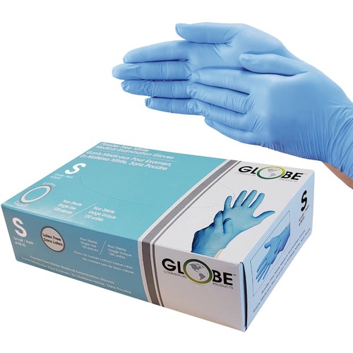 Globe Examination Gloves - Allergy Protection - Small Size - For Right/Left Hand - Blue - Powder-free, Latex-free, Water Proof, Disposable, Textured Fingertip, High Tactile Sensitivity, Durable, Durable Grip, Tear Resistant, Puncture Resistant, Non-steril