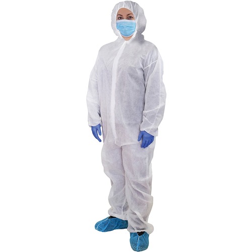 Globe Disposable Coverall With Hood - Large - Recommended for: Body, Pharmaceutical, Food Processing, Laboratory, Warehouse, Maintenance, Manufacturing, Assembly, Dust - Zipper Front, Hood, Elastic Wrist & Ankle, Disposable, Secure Fit, Breathable, Non-al