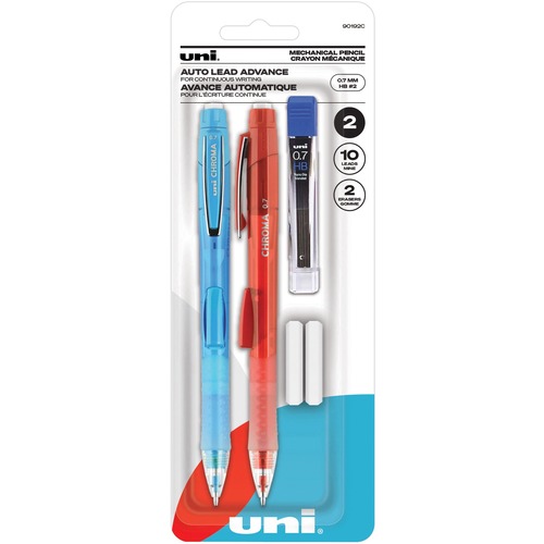 uniball™ CHROMA Mechanical Pencils 0.7 mm Assorted Barrels 2/pkg - HB/#2 Lead - 0.7 mm Lead Diameter - Assorted Lead - Cobalt Blue, Red Barrel - 2 / Pack