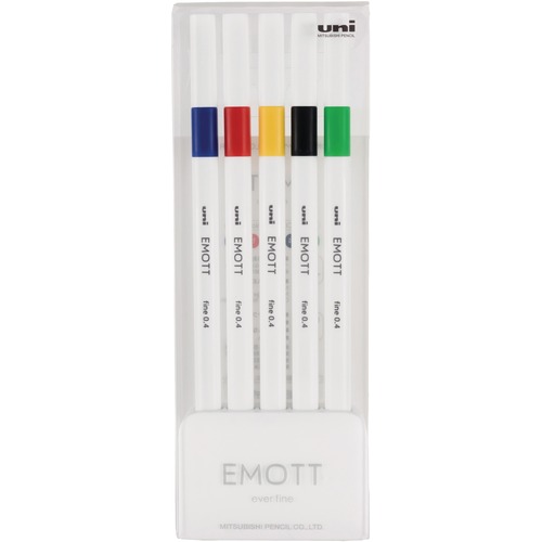 uniball™ Emott Fine Line Markers 0.4 mm Assorted Colours 5/pkg - Fine Marker Point - 0.4 mm Marker Point Size - Assorted - White Barrel - 5 / Pack