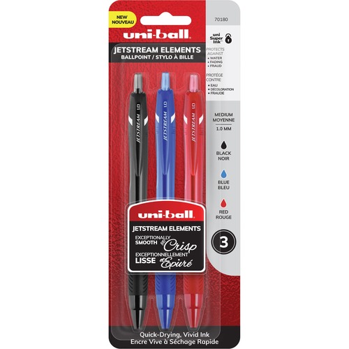 uni-ball Jetstream Elements Ballpoint Pen - Medium Pen Point - 1 mm Pen Point Size - Refillable - Retractable - Assorted Oil Based Ink - Assorted Barrel - 3 / Pack