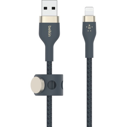 Belkin BOOST↑CHARGE PRO Flex USB-A Cable to Lightning Connector - 6.56 ft Lightning/USB Data Transfer Cable for iPhone, iPad, iPad Air, iPad Pro, iPad mini - First End: 1 x USB Type A - Male - Second End: 1 x Lightning - Male - MFI - Blue - 1