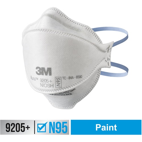 3M Aura N95 Particulate Respirator 9205 - Recommended for: Face - Adult Size - Airborne Particle, Dust, Contaminant, Fog Protection - White - Lightweight, Soft, Comfortable, Adjustable Nose Clip, Disposable, Advanced Electret Media - 10 / Pack
