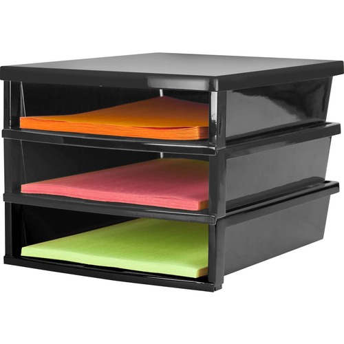 Storex Quick Stack Construction Paper Sorter, 3 Compartments - 1500 x Sheet - 3 Compartment(s) - 8.4" Height x 11.3" Width x 13" Depth - Durable, Sturdy - Black - Plastic