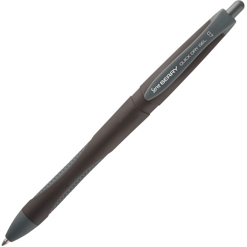 Serve Berry Quick-Dry Gel Ink Pen - Medium Pen Point - 0.7 mm Pen Point Size - Retractable - Black Gel-based Ink - Black Barrel - 1 Each