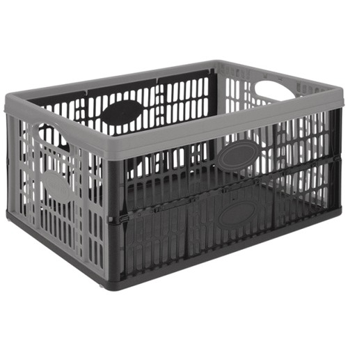 Greenside CEP Folding Crate 32 L Black and Grey - External Dimensions: 13.8" Width x 18.7" Depth x 9.4" Height - 32 L - Black, Gray - For Storage, Transportation - Portable Storage Files & Bins - GRN31015