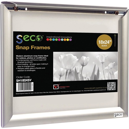 Merangue Seco Snap Frame Sign Holder 18" x 24" Silver - 24" (609.60 mm) Width x 18" (457.20 mm) Height - Rectangular Shape - Silver