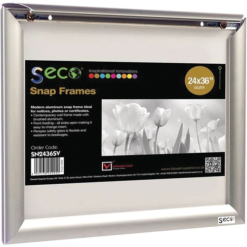 Merangue Seco Snap Frame Sign Holder 24" x 36" Silver - 36" (914.40 mm) Width x 24" (609.60 mm) Height - Rectangular Shape - Silver - Signs & Sign Holders - MGESN2436SV