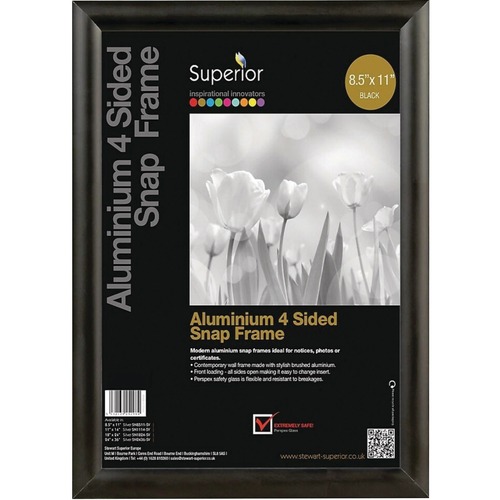 Merangue Seco Snap Frame Sign Holder 8-1/2" x 11" Black - 11" (279.40 mm) Width x 8.50" (215.90 mm) Height - Rectangular Shape - Black