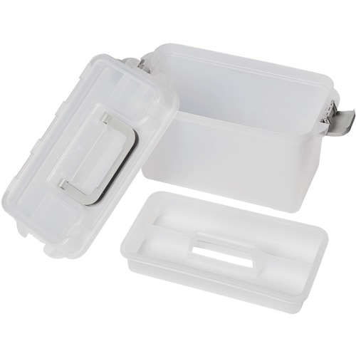 Deflecto Mini Storage Box 5-1/2"W x 10-9/10"D x 7-1/5"H Clear/Gray - External Dimensions: 5.5" Width x 10.9" Depth x 7.2" Height - Latch Closure - Stackable - Polypropylene - Clear, Gray - For Storage, Art Supplies, Marker, Artist, Stamp, Sewing Supplies - Storage Boxes & Containers - DEF29508