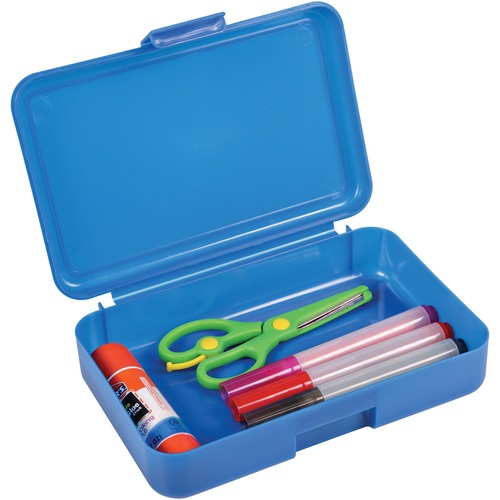 Deflecto Antimicrobial Pencil Box Blue - External Dimensions: 5.4" Width x 8" Depth x 2" Height - Snap Closure - Plastic - Blue - For Pencil, Marker, Supplies