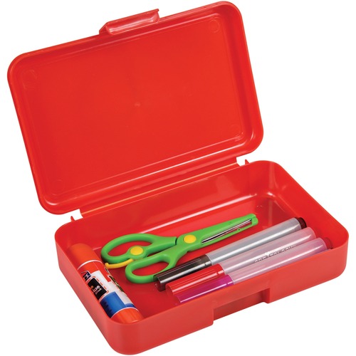 Deflecto Antimicrobial Pencil Box Red - External Dimensions: 5.4" Width x 8" Depth x 2" Height - Snap Closure - Plastic - Red - For Pencil, Marker, Supplies
