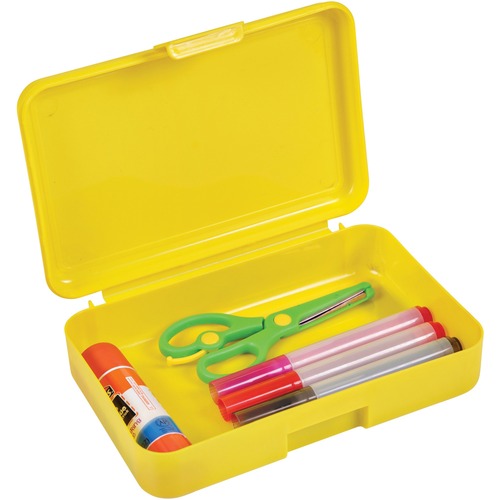 Deflecto Antimicrobial Pencil Box Yellow - External Dimensions: 5.4" Width x 8" Depth x 2" Height - Snap Closure - Plastic - Yellow - For Pencil, Marker, Supplies