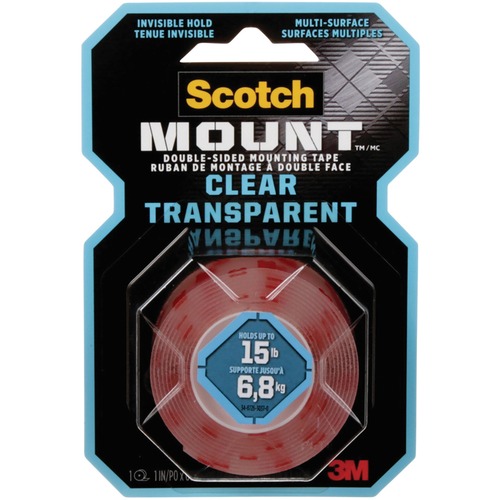 Scotch-Mount Clear Double-Sided Mounting Tape - 5 ft (1.5 m) Length x 1" (25.4 mm) Width - 1 Roll - Clear - Mounting Tapes - MMM410HDCEF