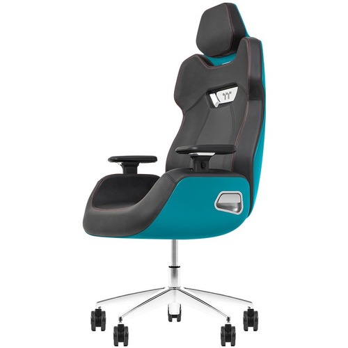 Thermaltake ARGENT E700 Gaming Chair - For Gaming - Leather, Aluminum, Foam, Aluminum Alloy, Metal, Polyurethane - Black, Ocean Blue