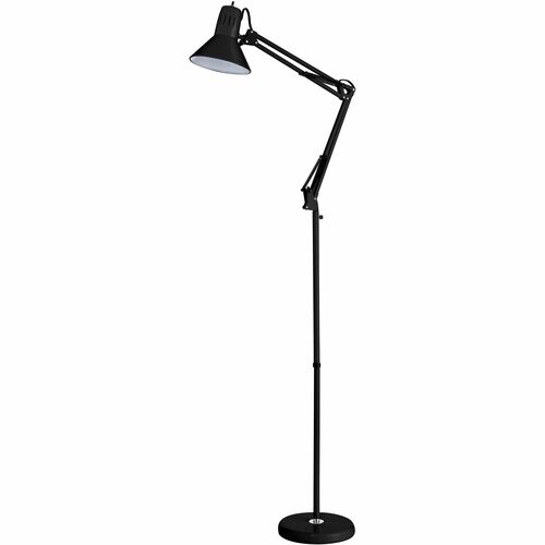 Bostitch Swing Arm Floor Lamp, Black - 72" Height - 9 W LED Bulb - Swivel Arm, Weighted Base, Glare-free Light, Flicker-free, Adjustable Arm, Durable, Eco-friendly - 700 lm Lumens - Metal - Floor-mountable - Black - for Office, Workspace, Lounge, Home, Ro