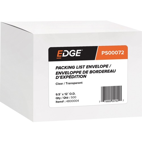 Spicers Clear Packing Slip Envelopes, No Print 9.5" x 12" , 500/cs - Document/Shipping - Poly