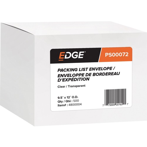 Spicers Clear Packing Slip Envelopes, No Print 9.5" x 12" , 1000/cs - Document/Shipping - 9 1/2" Width x 12" Length - Poly - 1000 / Case - Clear, White