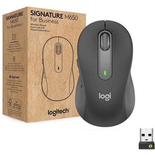 Logitech Signature M650 for Business (Graphite) - Brown Box - Wireless - Bluetooth/Radio Frequency - Graphite - USB - 4000 dpi - Scroll Wheel - Medium Hand/Palm Size - Right-handed Only - Mice - LOG910006272