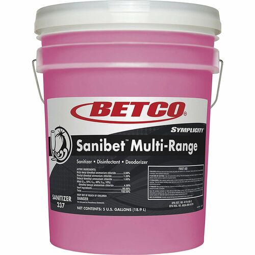 Betco® Sanibet Multi-Range Sanitizer, 5g - Concentrate - 640 fl oz (20 quart) - 1 Each - Fragrance-free, Disinfectant, Deodorize, Rinse-free, Versatile - Pink
