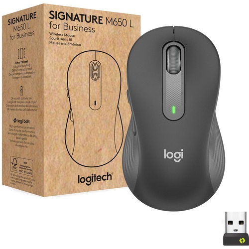 Logitech Signature M650 L for Business (Graphite) - Brown Box - Wireless - Bluetooth/Radio Frequency - Graphite - USB - 4000 dpi - Scroll Wheel - Large Hand/Palm Size - Right-handed Only - Mice - LOG910006346