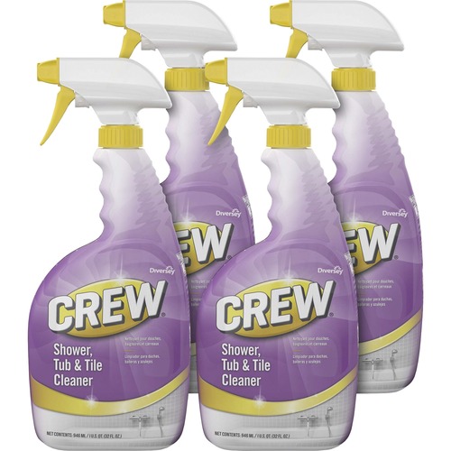 Diversey Crew Shower, Tub & Tile Cleaner - Ready-To-Use - 32 fl oz (1 quart) - Fresh ScentSpray Bottle - 4 / Carton - Non-abrasive, Easy to Use - Red