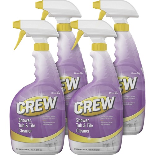 Diversey Crew Shower, Tub & Tile Cleaner - Ready-To-Use - 32 fl oz (1 quart) - Fresh Scent - Non-abrasive, Easy to Use - Red Spray Bottle - 4 / Carton