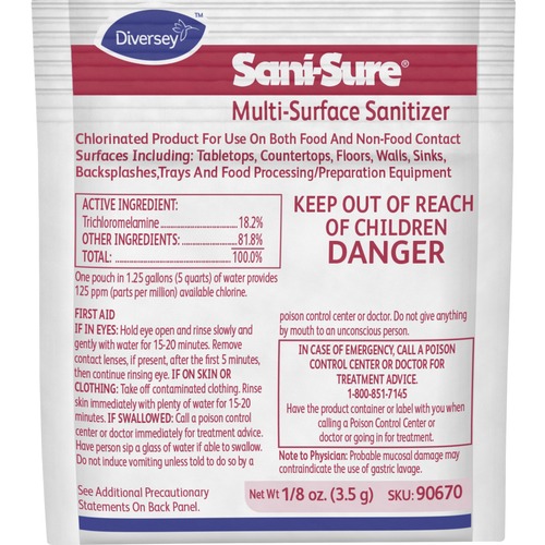 Sani-Sure Multi-Surface Sanitizer - 0.13 oz (0.01 lb) - Chlorine Scent - 100 / Carton - Odorless - Yellow